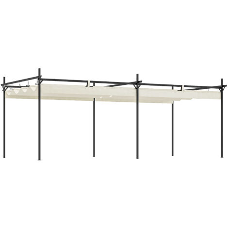 Outsunny pérgola con techo retráctil pérgola de aluminio 6x3 m cenador con tela de poliéster anti-UV resistente al agua pabellón para exterior crema