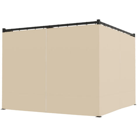 Outsunny Pergola con Tende e Tetto Retrattile in Metallo Beige