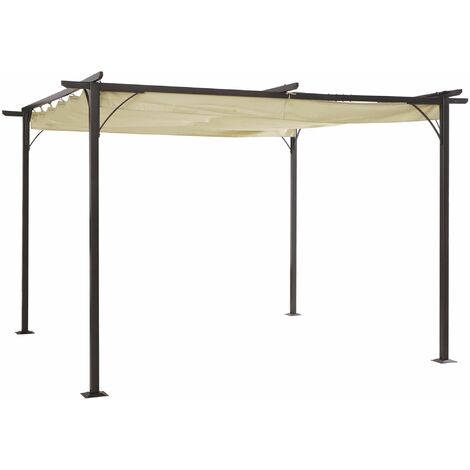 Outsunny Pérgola de Metal 3.5x3.5m Gazebo Cenador para Jardín Patio con Techo Retráctil