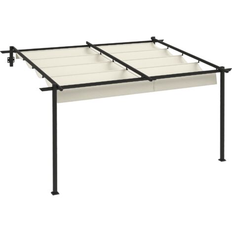 Outsunny pérgola de pared 4x3 m cenador de jardín con techo retráctil de poliéster y marco de acero para celebraciones fiestas bodas