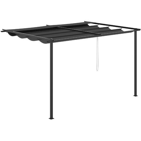 Outsunny Pérgola de Pared de Jardín 4x3 m Gazebo Exterior Cenador con Techo Retráctil Tela de Poliéster y Marco de Acero para Patio Terraza Balcón
