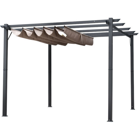 Outsunny Pergola Gazebo 3x3m con in Alluminio e Tetto Retrattile Anti UV Grigio