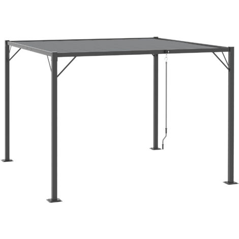 Outsunny Pergola Gazebo da Giardino 2.95x2.95m con Tetto Apribile a Lamelle, Alluminio e Acciaio, Grigio