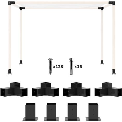 Outsunny Pergola Kit with 3-Way Corner Brackets & Post Base for 92mm Lumber