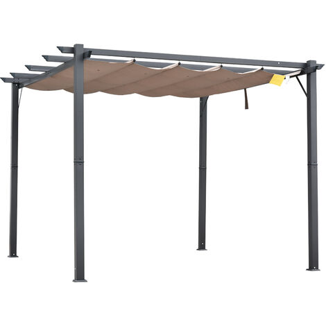 Outsunny Pergola Pavillon Terrassenüberdachung mit Schiebedach Garten Alu Kohlegrau+Kaffeebraun 3x3x2,23 m