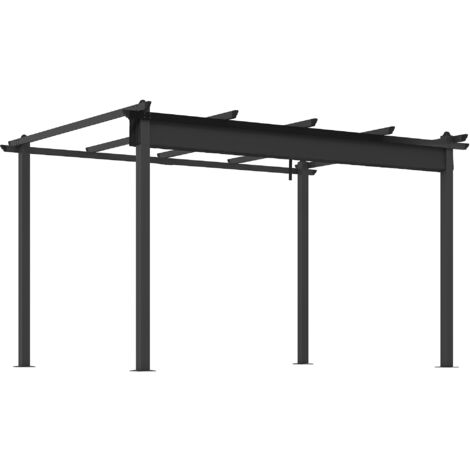 Outsunny Pergola per Esterno 4x3 m con 8 Fori di Drenaggio Grigio Scuro