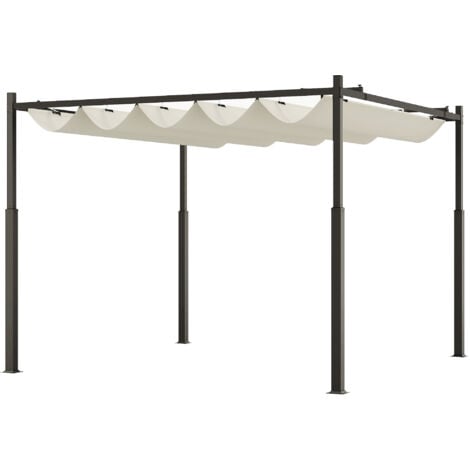 Outsunny Pergola per Giardino 3x3 m con Tetto Retrattile Bianco Crema