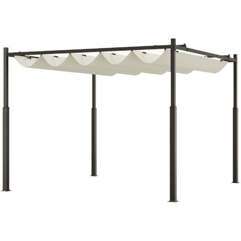 Outsunny Pergola per Giardino 3x3 m con Tetto Retrattile Bianco Crema