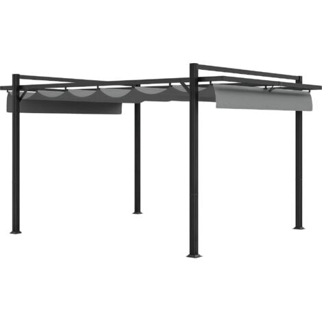 Outsunny Pergola with Retractable Roof and Aluminium Frame, Grey 3 x 4m