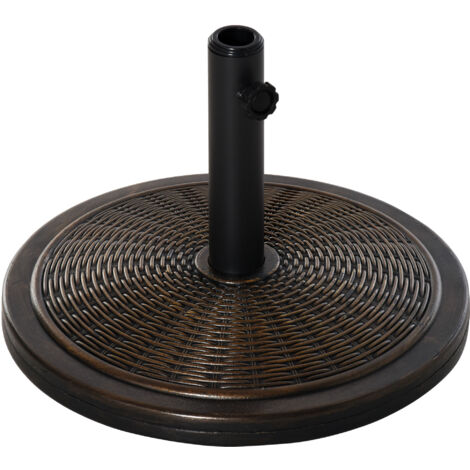 Outsunny Pied de parasol rond base de lestage Ø 48 x 34 cm résine imitation rotin poids net 14 Kg noir bronze