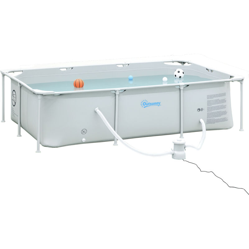 Outsunny - Piscina Desmontable Tubular Con Depuradora De Cartucho Piscina Rectangular De Acero Para Adultos Y Niños 252X152X65 Cm 2,163L Gris