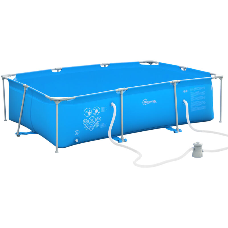 Piscina Desmontable Tubular Con Depuradora De Cartucho Piscina Rectangular De Acero Para Adultos Y Niños 292X190X75 Cm 3,600L Azul - Azul