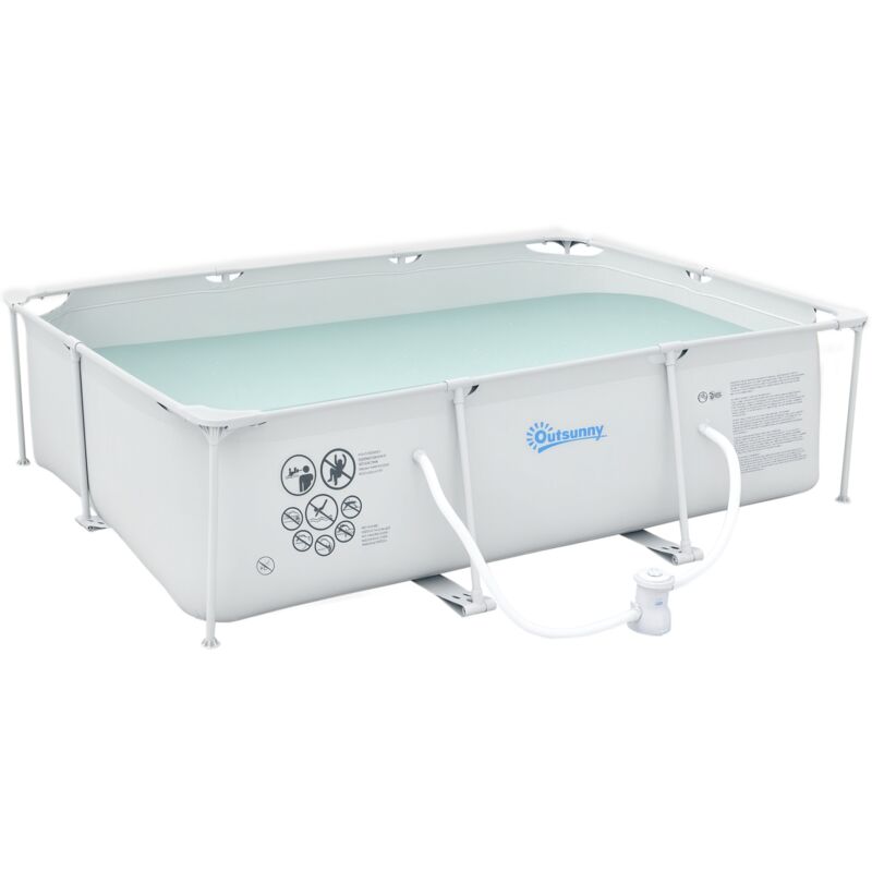 Piscina Desmontable Tubular Con Depuradora De Cartucho Piscina Rectangular De Acero Para Adultos Y Niños 292X190X75 Cm 3600L Gris - Gris Claro