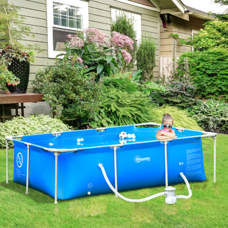 Outsunny Piscina Desmontable Tubular 252x152x65 cm con Depuradora de Cartucho 1200L/H Piscina Rectangular de Exterior para Adultos y Niños 2163L Azul