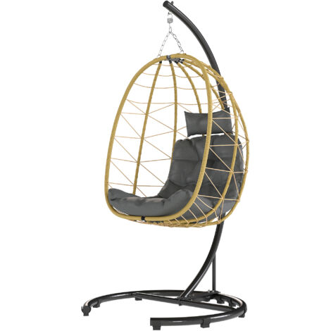 Outsunny Poltrona da Giardino 150kg max in Acciaio e Rattan PE Nero Grigio Beige