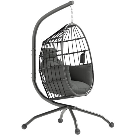 Outsunny Poltrona da Giardino Sospesa con Gancio e 2 Cuscini Nero e Grigio