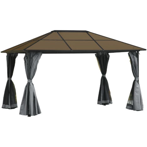 Outsunny Polycarbonate Hardtop Gazebo with Aluminium Frame and Curtains 4 x 3(m)