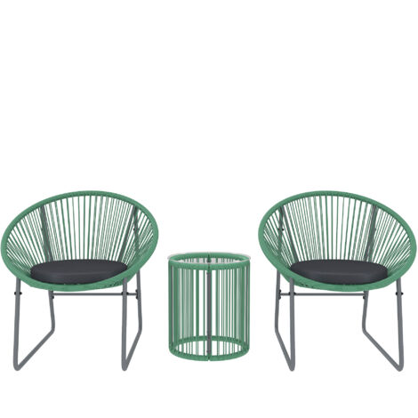 Outsunny Polyrattan Gartenmöbel Set, Outdoor Balkonmöbel für 2 Personen, 3-teilig Bistroset Sitzgruppe mit 2 Stühle, Beistelltisch, Sitzkissen, wetterfest Gartenmöbel für Garten, Balkon, Grün