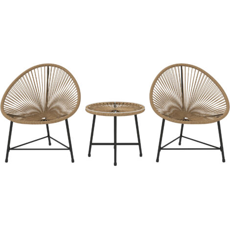 Outsunny Polyrattan Gartenmöbel Set, Outdoor Lounge Balkonmöbel für 2 Personen, 3-teilig Sitzgruppe mit 2 Stühle, Tisch, wetterfest Gartenlounge für Garten, Terrasse Balkon, Naturholz