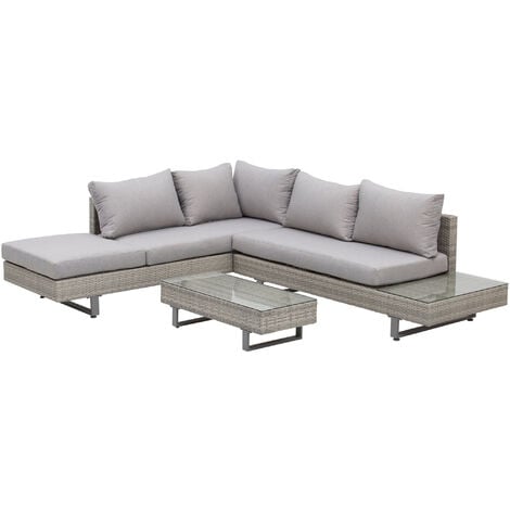 Outsunny Polyrattan-Lounge-Set 3-tlg.  Couchtisch Beistelltisch Wetterbeständig Grau + Braun