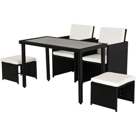 Outsunny Polyrattan Sitzgruppe Essgruppe Gartenset Garnitur 11 tlg. mit Kissen Schwarz