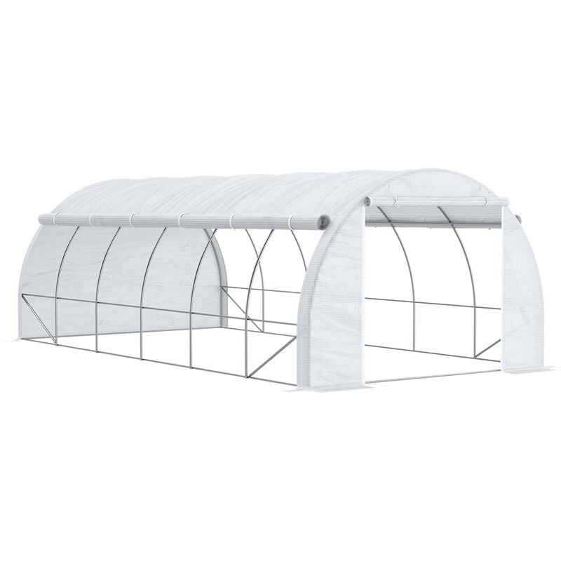 Outsunny Polytunnel Greenhouse Pollytunnel Tent w/ Steel Frame White 6m x 3m x 2 m - White