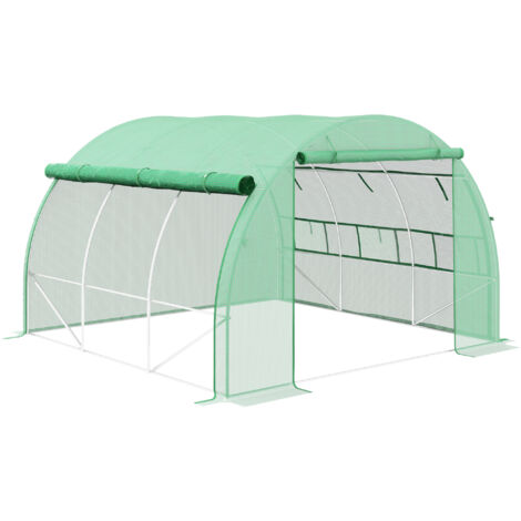 Outsunny Polytunnel Greenhouse Walk-in Grow House Tent with Roll-up Sidewalls, Zipped Door and 6 Windows, 3x3x2m Green