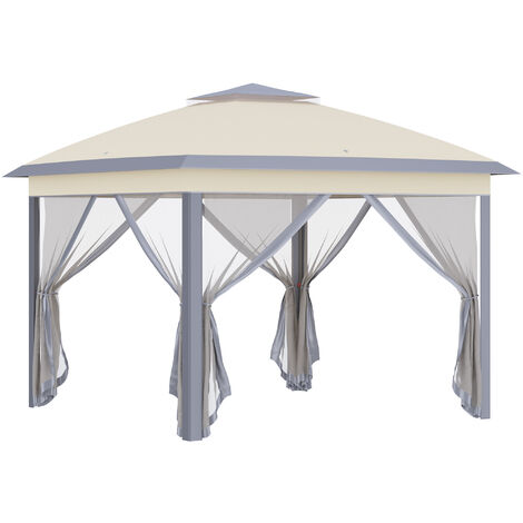 main image of "Outsunny Pop Up Gazebo, Double Roof Foldable Canopy Tent with Zippered Mesh Sidewalls, Height Adjustable and Carrying Bag, Event Tent for Patio Garden Backyard, 3.3m x 3.3m x 2.9m, Beige"