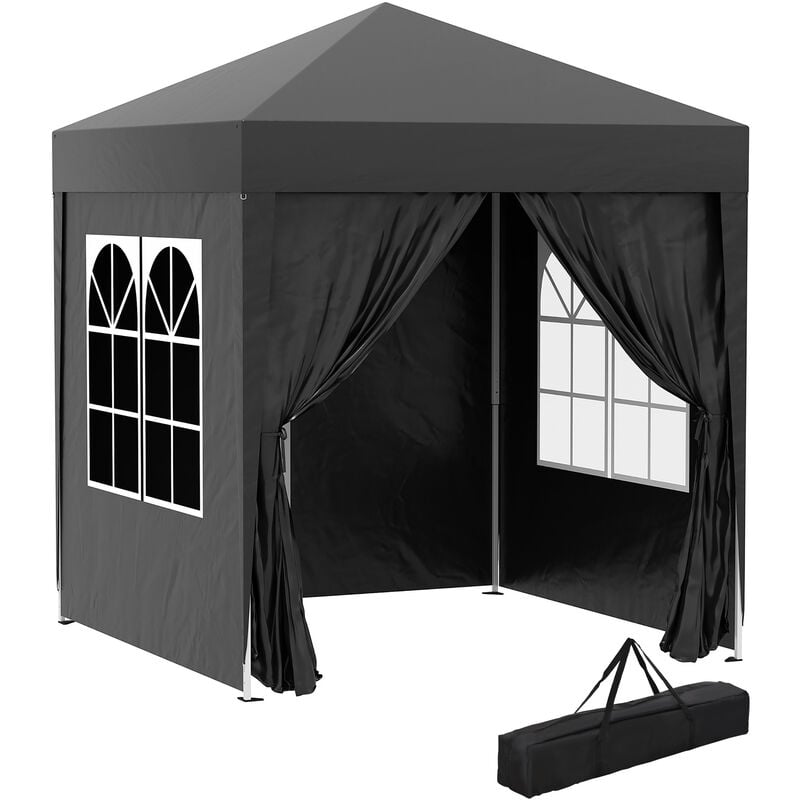 Outsunny - 2mx2m Pop Up Gazebo Party Tent Canopy Marquee with Storage Bag Black