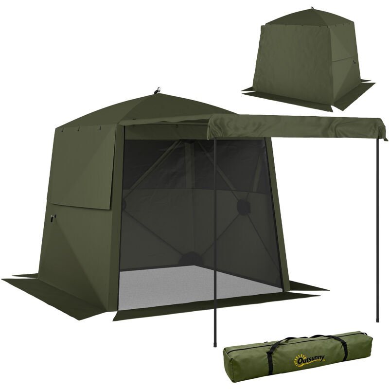 Outsunny Pop Up Gazebo Waterproof with Awning 2 x 2 m Army Green