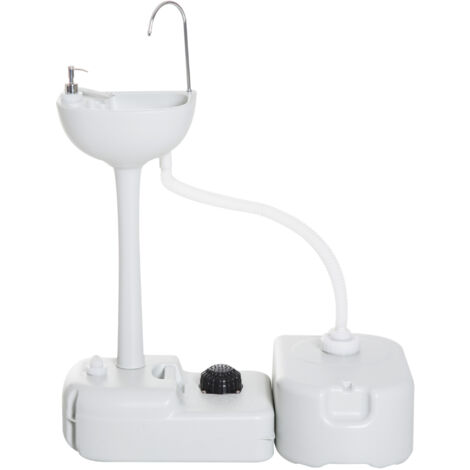 Outsunny Portable Camping Sink with Running Water and Wastewater Tank, Hand Wash Basin with Rolling Wheels, Foot Pump, Soap Dispenser for Outdoor Events, Gatherings, Picnic