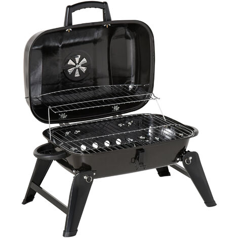 Outsunny Portable Charcoal Barbecue BBQ Grill Compact Fodling Camping Picnic Garden Party Festival Cooker Table Top with Chrome Grid