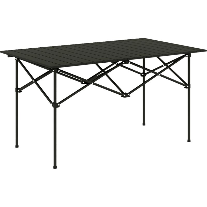 Portable Folding Camping Table w/ Roll Up Aluminium Top Carry Bag Black - Outsunny