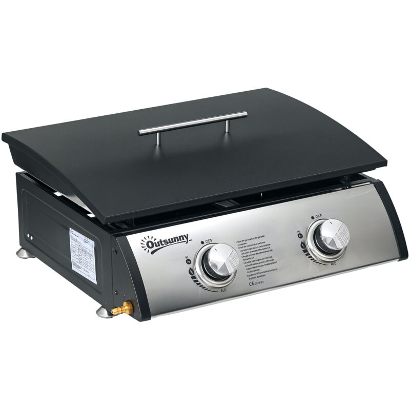 Outsunny - Portable Gas Plancha Barbecue Grill with 2 Stainless Steel Burner
