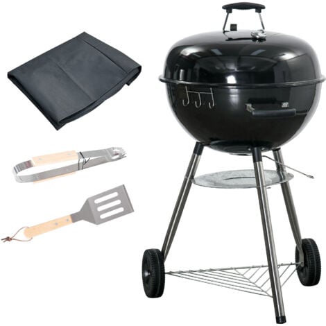 Outsunny Portable Kettle Charcoal Grill BBQ Smoker w/ Cover, Lid, & Thermometer