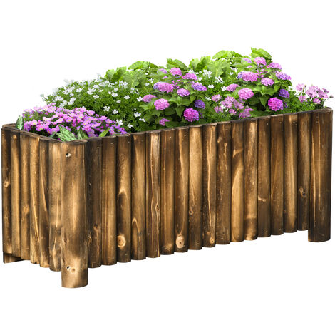 Outsunny Raised Flower Bed Wooden Rectangualr Planter Container Box 100x38.5x40cm