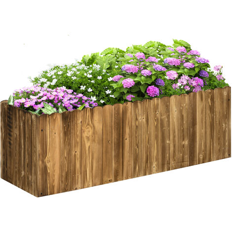 Outsunny Raised Flower Bed Wooden Rectangualr Planter Container Box Garden Wood