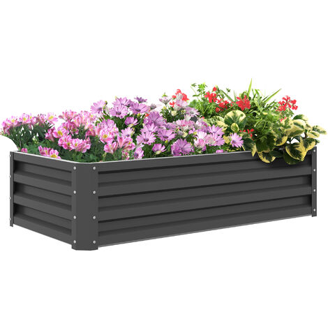 Outsunny Raised Garden Bed Elevated Planter Box for Flowers Light Grey
