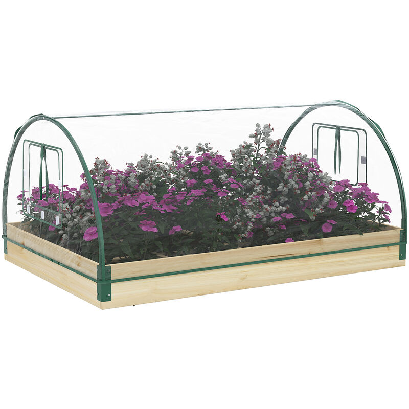 Raised Garden Bed with Greenhouse Roll Up Windows 115 x 80 x 54 cm - Outsunny