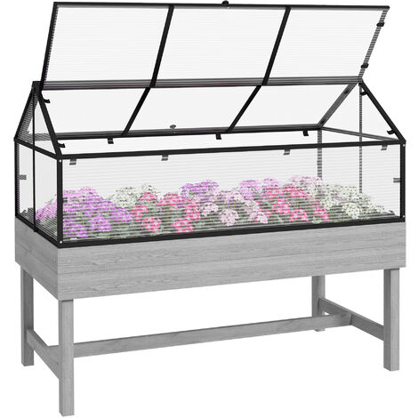 Outsunny Raised Garden Bed with Polycarbonate Panel, Distressed Grey
