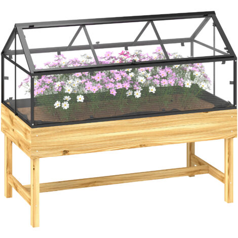 Outsunny Raised Garden Bed with Polycarbonate Panel, Natural