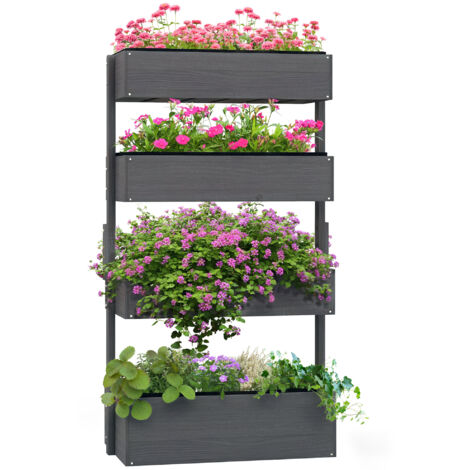 Outsunny Raised Garden Bed Wooden Plant Stand Grey