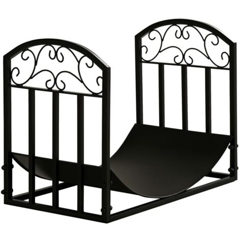 Outsunny Range bûches Porte-bûches range rack à bûches support étagère à bois de cheminée charge max. 60 kg dim. 60,5L x 36l x 46,5H cm métal époxy noir
