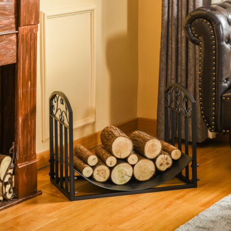 Outsunny Range bûches Porte-bûches range rack à bûches support étagère à bois de cheminée charge max. 60 kg dim. 60,5L x 36l x 46,5H cm métal époxy noirRangement bois de chauffage