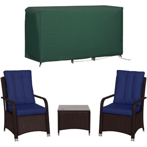 Outsunny Rattan 3PCs Chair Table Bistro Set Patio Set w/ Steel Frame Blue