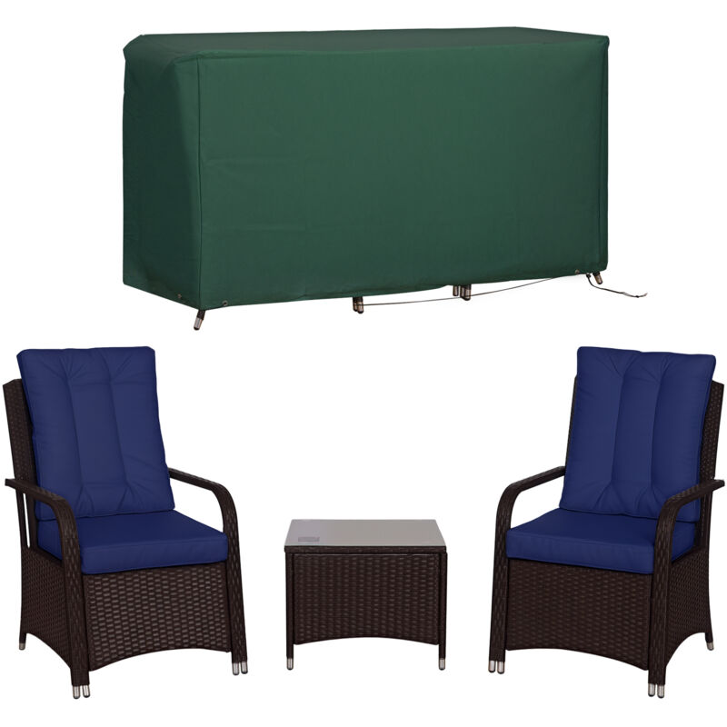 Outsunny - Rattan 3PCs Chair Table Bistro Set Patio Set w/ Steel Frame Blue