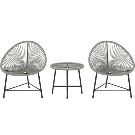 Outsunny Rattan Bistro Set, Cushioned Acapulco Chairs, Glass Table, Grey