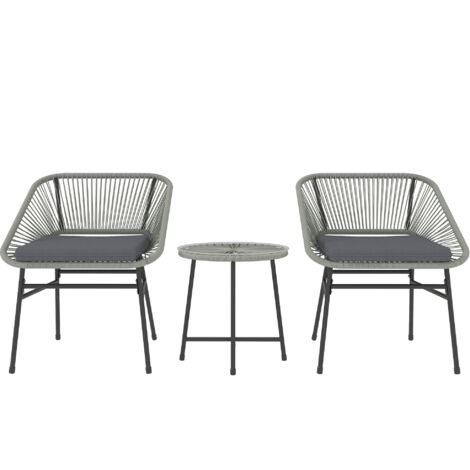 Outsunny Rattan Bistro Set, Small Balcony Furniture with Cushion, Light Grey