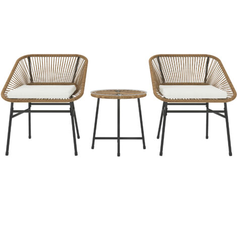 Outsunny Rattan Bistro Set, Small Balcony Furniture with Cushion, Light Grey
