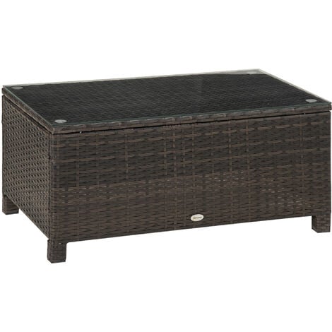 main image of "Outsunny Rattan Coffee Table Patio Metal Frame Tempered Glass - Brown"